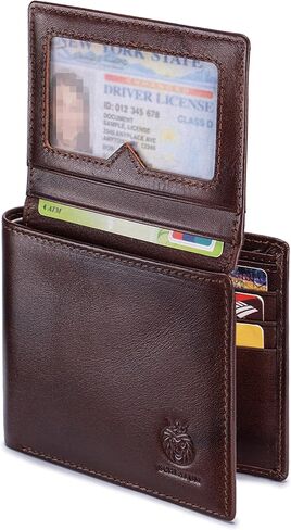 محفظة جلدية للرجال، محفظة ثنائية الطي تحجب تقنية RFID مع نوافذ لبطاقة الهوية و9 فتحات للبطاقات، محفظة جلدية رفيعة ومتينة للسفر والعمل والاستخدام اليومي، بني فاتح in Kuwait