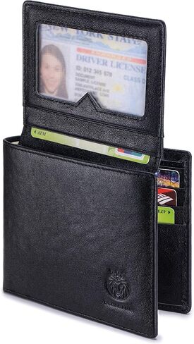 محفظة جلدية للرجال، محفظة ثنائية الطي تحجب تقنية RFID مع نوافذ لبطاقة الهوية و9 فتحات للبطاقات، محفظة جلدية رفيعة ومتينة للسفر والعمل والاستخدام اليومي، بني فاتح in Kuwait