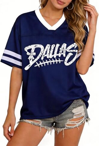 Football Jerseys for Women Game Day Football Shirts Streetwear Sports Fan Jerseys Tops Mesh Graphic Novelty Tees in Saudi Arabia