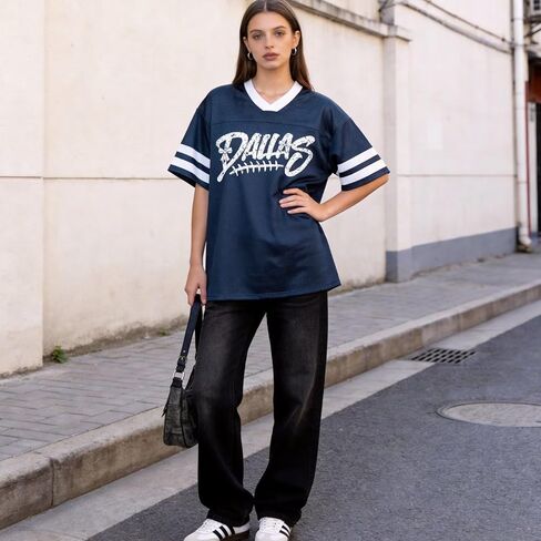 Football Jerseys for Women Game Day Football Shirts Streetwear Sports Fan Jerseys Tops Mesh Graphic Novelty Tees in Saudi Arabia