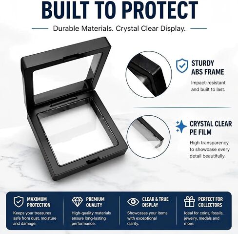 2 Pack Shark Tooth Display Case, Floating 3D Sealed Holder for Shark Teeth, Fossils & Jewelry, Dust-Proof PE Film Display Box for Collectors (2.76 x 2.76 in) in Saudi Arabia