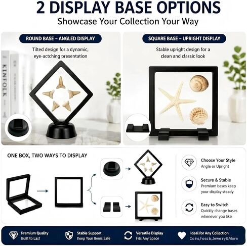 2 Pack Shark Tooth Display Case, Floating 3D Sealed Holder for Shark Teeth, Fossils & Jewelry, Dust-Proof PE Film Display Box for Collectors (2.76 x 2.76 in) in Saudi Arabia