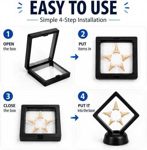2 Pack Shark Tooth Display Case, Floating 3D Sealed Holder for Shark Teeth, Fossils & Jewelry, Dust-Proof PE Film Display Box for Collectors (2.76 x 2.76 in) in Saudi Arabia
