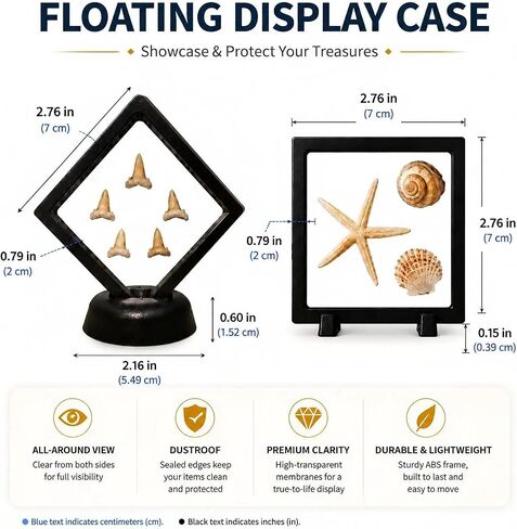 2 Pack Shark Tooth Display Case, Floating 3D Sealed Holder for Shark Teeth, Fossils & Jewelry, Dust-Proof PE Film Display Box for Collectors (2.76 x 2.76 in) in Saudi Arabia