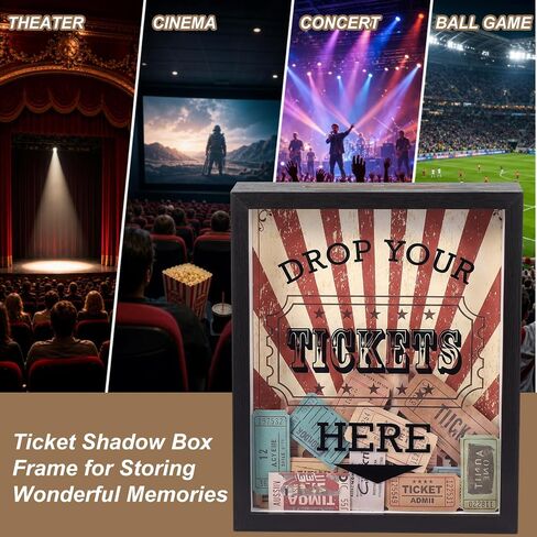 SiliFine 8"x10" Ticket Shadow Frame Box with Slot Drop Your Tickets Here Memory Box Wooden Display Holder for Storing Movie Concert Theater Sporting Event Travel Ticket Stub in Kuwait