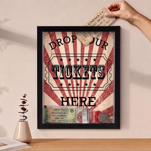 SiliFine 8"x10" Ticket Shadow Frame Box with Slot Drop Your Tickets Here Memory Box Wooden Display Holder for Storing Movie Concert Theater Sporting Event Travel Ticket Stub in Kuwait