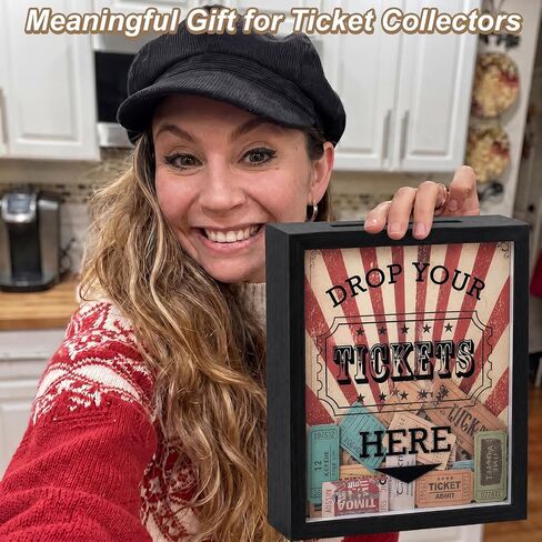 SiliFine 8"x10" Ticket Shadow Frame Box with Slot Drop Your Tickets Here Memory Box Wooden Display Holder for Storing Movie Concert Theater Sporting Event Travel Ticket Stub in Kuwait
