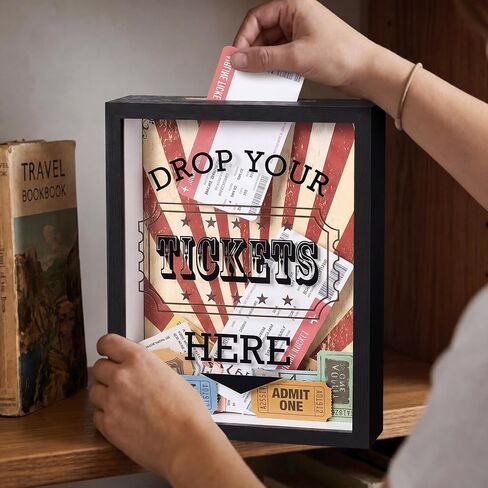 SiliFine 8"x10" Ticket Shadow Frame Box with Slot Drop Your Tickets Here Memory Box Wooden Display Holder for Storing Movie Concert Theater Sporting Event Travel Ticket Stub in Kuwait