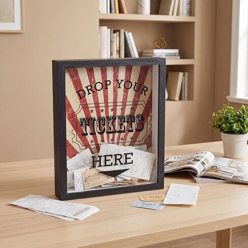 SiliFine 8"x10" Ticket Shadow Frame Box with Slot Drop Your Tickets Here Memory Box Wooden Display Holder for Storing Movie Concert Theater Sporting Event Travel Ticket Stub in Kuwait
