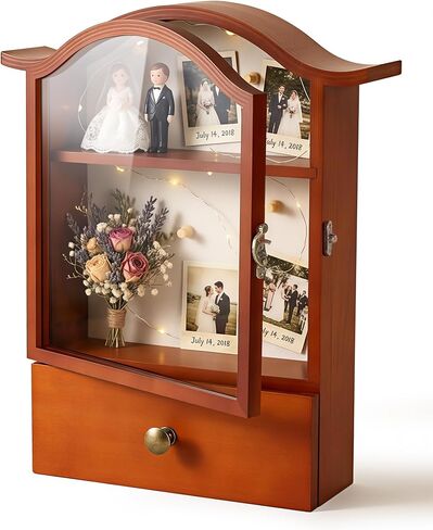 Large Vintage Shadow Box Display Case with Linen Back and Removable Shelves, Perfect for Wedding Bouquets, Memorabilia, Medals, Photos & Keepsakes in Saudi Arabia