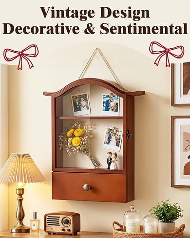 Large Vintage Shadow Box Display Case with Linen Back and Removable Shelves, Perfect for Wedding Bouquets, Memorabilia, Medals, Photos & Keepsakes in Saudi Arabia