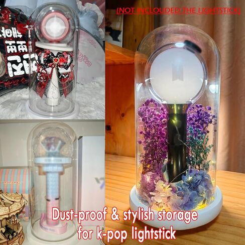 شاشة عرض K-pop Lightstick مع قاعدة وحامل - غطاء عصا إضاءة على شكل جرس بقبة زجاجية وتخزين - متوافق مع معظم عصا الإضاءة في الحفلات الموسيقية - ديكور منزلي مقاوم للغبار in Kuwait