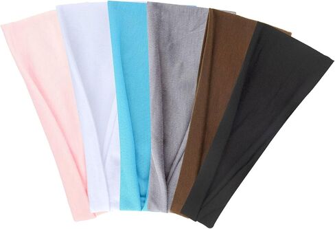 Headbands for Women, Set of 6, Soft Fabric Elastic Head Wraps, Non Slip Design for Workouts, Yoga, and Daily Use, Multicolor Stretchy Hair Bands in Kuwait