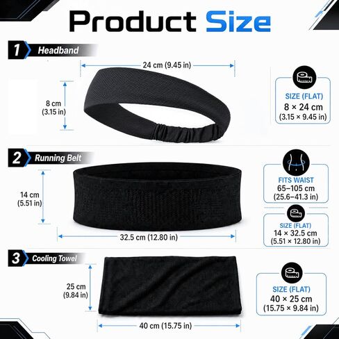 3PCS Running Gear Set for Women, Sports Cooling Headband, Running Slim Belt and Wrist Sweat Towel, Non-Slip Sweatbands Soft Breathable Cooling Workout Sweat Band for Yoga,Gym,Hiking, Fitness in Saudi Arabia