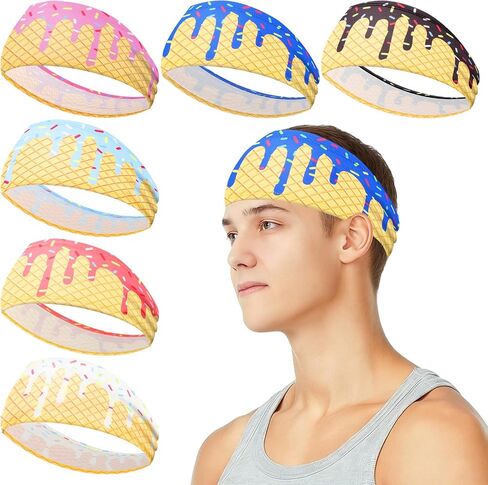 BLMHTWO 6 PCS Ice Cream Baseball Headband, Teenager Wide Headbands with Ice Cream Drip Sweatband Headbands for Women & Men Running, Cycling, Football in Kuwait
