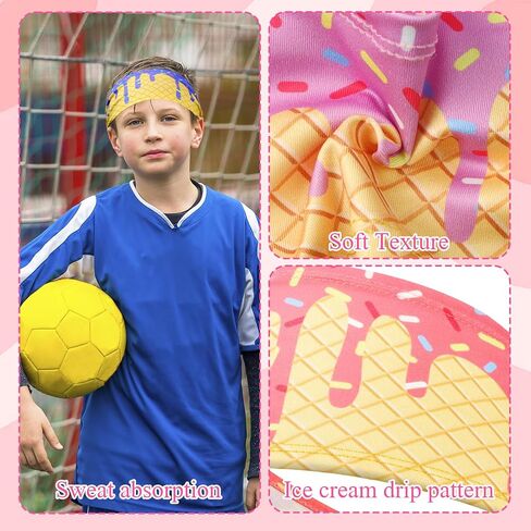 BLMHTWO 6 PCS Ice Cream Baseball Headband, Teenager Wide Headbands with Ice Cream Drip Sweatband Headbands for Women & Men Running, Cycling, Football in Kuwait