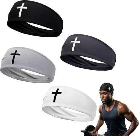 4 PCS Christian Headbands for Men Women Jesus Faith Cross Athletic Sweatbands Moisture Wicking Twist Knotted Criss Cross Hair Bands in Saudi Arabia