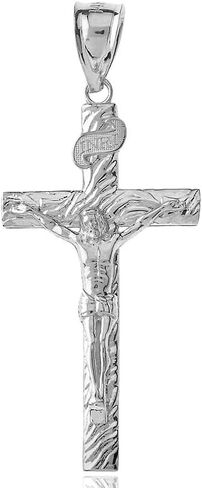 Claddagh Gold Wood Textured Catholic Jesus Christ on INRI Crucifix Cross Pendant (Large - 1.66") in Kuwait