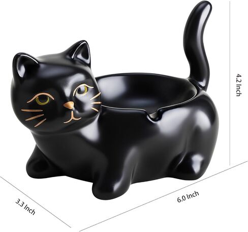 WAIT FLY Ceramic Black Cat Ashtray, Cigar Ashtray for Indoor or Outdoor use, Home Office Decor in Kuwait