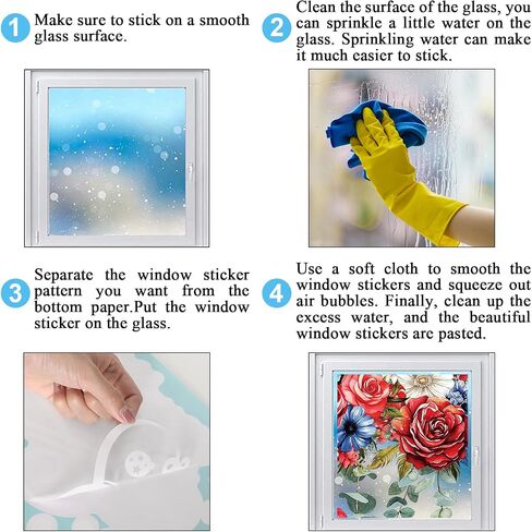 Whaline 8 Sheets Patriotic Window Clings Large 4th of July Window Stickers Red Blue White Star Floral Double-Sided Glass Decals for Independence Day 250th Anniversary Home Party Decoration in Kuwait