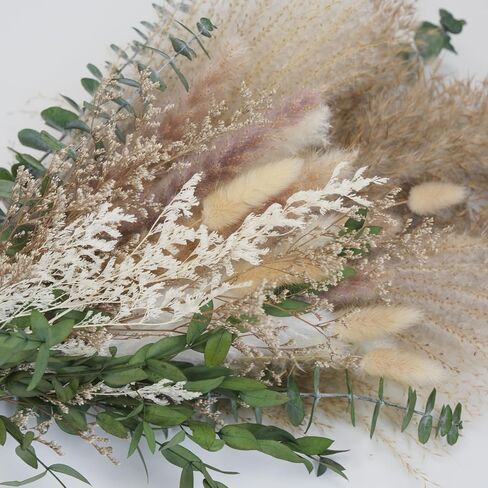 Natural Dried Pampas Grass Bouquet - 9 Varieties Mix with Eucalyptus & Bunny Tails - 17" Non-Shedding & Dye-Free Dried Flowers for Vase - Elegant Boho Home Decor for Wedding, Table & Shelf in Kuwait