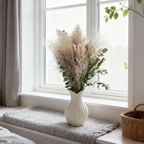 Natural Dried Pampas Grass Bouquet - 9 Varieties Mix with Eucalyptus & Bunny Tails - 17" Non-Shedding & Dye-Free Dried Flowers for Vase - Elegant Boho Home Decor for Wedding, Table & Shelf in Kuwait