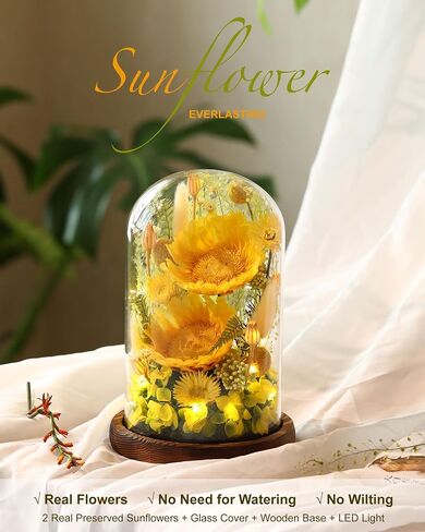 Sunflower Gifts for Women,Preserved Sunflowers Real Flowers in Glass Dome,Birthday Sunflowers Gifts for Mom Women Grandma Mom Wife in Saudi Arabia