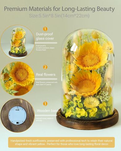 Sunflower Gifts for Women,Preserved Sunflowers Real Flowers in Glass Dome,Birthday Sunflowers Gifts for Mom Women Grandma Mom Wife in Saudi Arabia