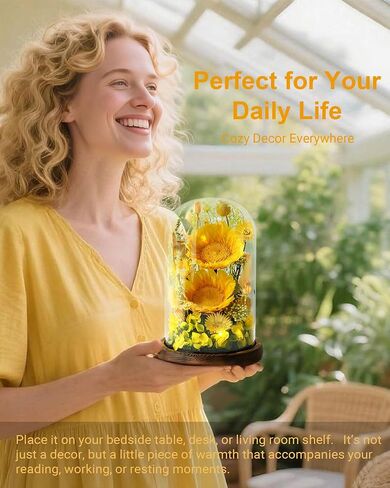 Sunflower Gifts for Women,Preserved Sunflowers Real Flowers in Glass Dome,Birthday Sunflowers Gifts for Mom Women Grandma Mom Wife in Saudi Arabia