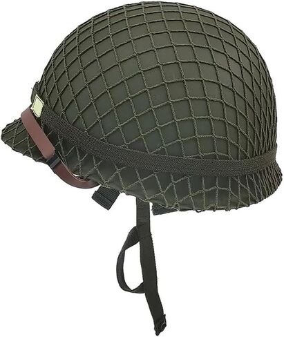 WWII US WW2 Army M1 Steel Pot Helmet Replica - Military Gear Uniform with Net Cover, Chin Strap & Cat Eye Belt - Perfect for Collectors and Reenactors in Saudi Arabia
