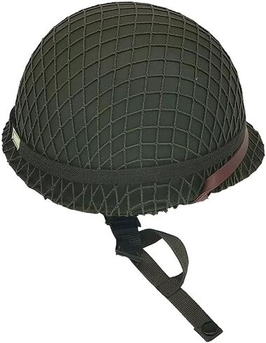 WWII US WW2 Army M1 Steel Pot Helmet Replica - Military Gear Uniform with Net Cover, Chin Strap & Cat Eye Belt - Perfect for Collectors and Reenactors in Saudi Arabia