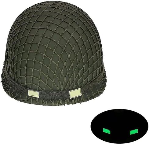 WWII US WW2 Army M1 Steel Pot Helmet Replica - Military Gear Uniform with Net Cover, Chin Strap & Cat Eye Belt - Perfect for Collectors and Reenactors in Saudi Arabia
