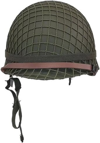 WWII US WW2 Army M1 Steel Pot Helmet Replica - Military Gear Uniform with Net Cover, Chin Strap & Cat Eye Belt - Perfect for Collectors and Reenactors in Saudi Arabia