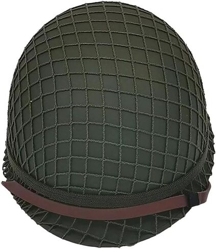 WWII US WW2 Army M1 Steel Pot Helmet Replica - Military Gear Uniform with Net Cover, Chin Strap & Cat Eye Belt - Perfect for Collectors and Reenactors in Saudi Arabia