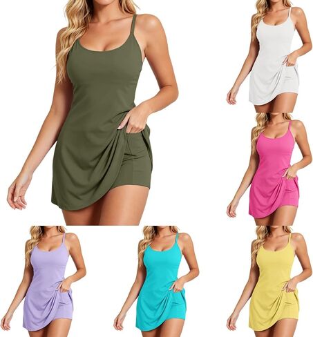 Tennis Dress with Built in Shorts for Women Spaghetti Strap 2-in-1 Golf Golf Dress Workout Athletic Dresses Skort in Kuwait