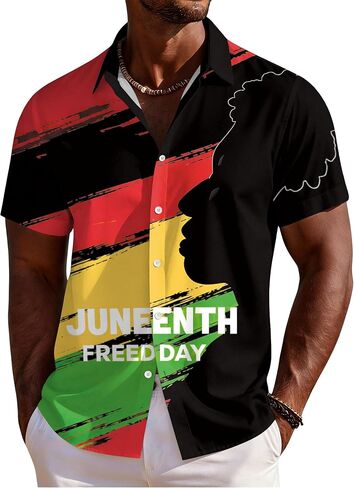 Juneteenth قمصان الرجال الأفريقية الأمريكية الحرية تي شيرت تاريخ أسود زر أسفل 1865 المحملة القمم in Kuwait