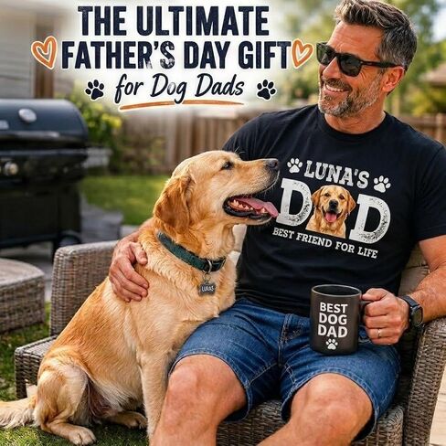 Custom Dog Dad Shirt with Picture & Name Fathers Day Personalized Gifts for Husband Dad Customized Best Dad Ever T Shirts in Saudi Arabia