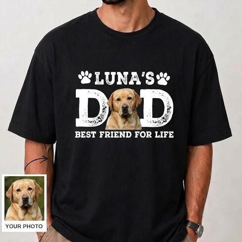 Custom Dog Dad Shirt with Picture & Name Fathers Day Personalized Gifts for Husband Dad Customized Best Dad Ever T Shirts in Saudi Arabia