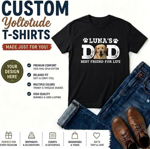 Custom Dog Dad Shirt with Picture & Name Fathers Day Personalized Gifts for Husband Dad Customized Best Dad Ever T Shirts in Saudi Arabia