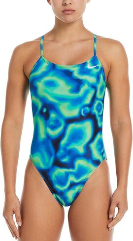 Nike Women's Hydrastrong Digi Haze Cut Out One Piece Swimsuit Blue Green in Kuwait