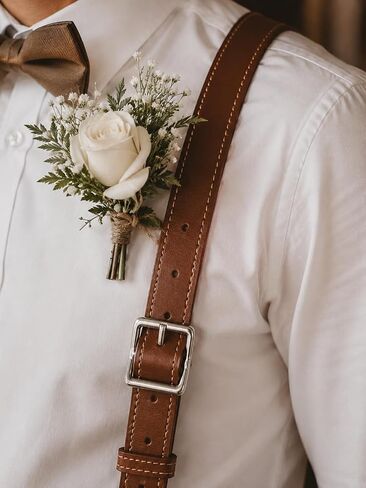 Genuine Leather Suspenders for Men Heavy Duty X Back Brown Braces Adjustable Groomsmen Wedding Gift in Saudi Arabia