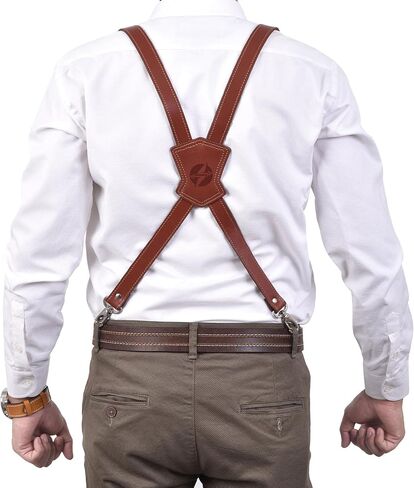Genuine Leather Suspenders for Men Heavy Duty X Back Brown Braces Adjustable Groomsmen Wedding Gift in Saudi Arabia