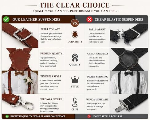Genuine Leather Suspenders for Men Heavy Duty X Back Brown Braces Adjustable Groomsmen Wedding Gift in Saudi Arabia