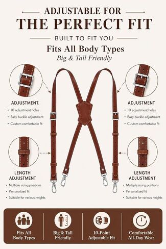 Genuine Leather Suspenders for Men Heavy Duty X Back Brown Braces Adjustable Groomsmen Wedding Gift in Saudi Arabia