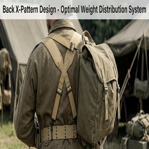 WW2 US Army M1936 Suspenders - Original Pattern X-Back Canvas Web Gear Suspenders for Belt, Authentic Replica for M1 Garand & BAR Belts, WWII Reenactment, Men's Adjustable Elastic in Saudi Arabia