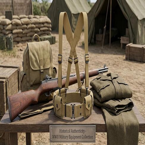 WW2 US Army M1936 Suspenders - Original Pattern X-Back Canvas Web Gear Suspenders for Belt, Authentic Replica for M1 Garand & BAR Belts, WWII Reenactment, Men's Adjustable Elastic in Saudi Arabia