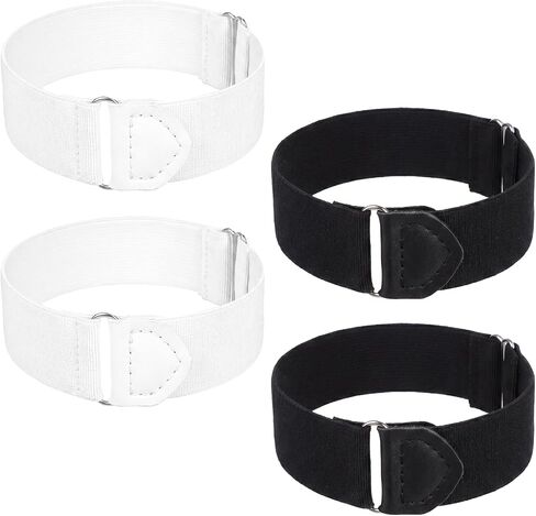 Sleeve Garters for Men, 4PCS Arm Garters for Men Elastic Black Stretchy Adjustable Anti-Slip Shirt Long Sleeve Holders Armband for Women 1920s Accessories for Garter Father Husband, Black White in Kuwait