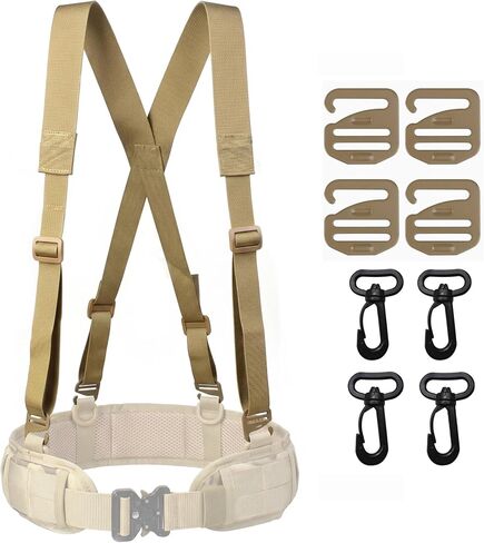 Tactical Suspenders for Duty Belt Harness Adjustable X-Back Braces with Carabiner Hooks for Tool Belts in Kuwait