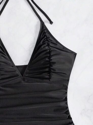 Women's Backless Halter Neck One-Piece Swimsuit - Monokini Swimwear for Beach & Pool Solid Color High Stretch Fabric in Kuwait