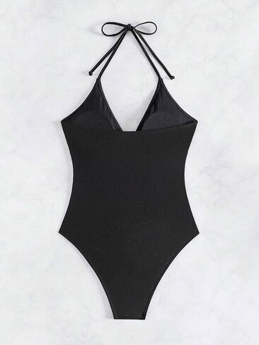 Women's Backless Halter Neck One-Piece Swimsuit - Monokini Swimwear for Beach & Pool Solid Color High Stretch Fabric in Kuwait